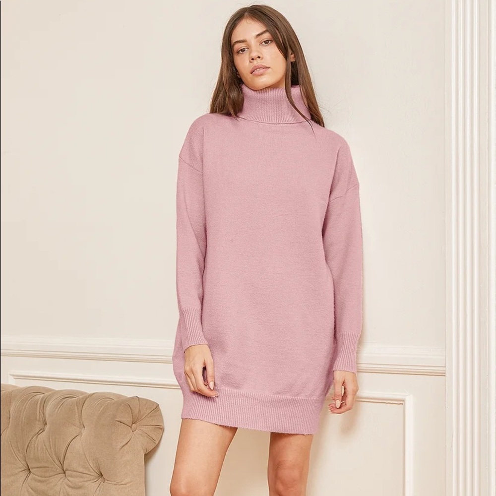 Lulus Blush Pink Knit Turtleneck Sweater Dress